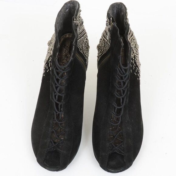 SAM EDELMAN Quantam Bling Lace Up Ankle Bootie Suede Stiletto Heel Women Size 9 - Picture 5 of 11